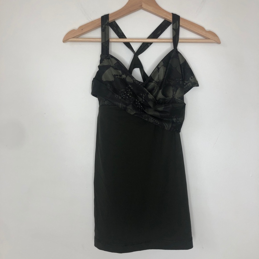 lululemon athletica Black Olive Floral-Print Tank with Built in Bra